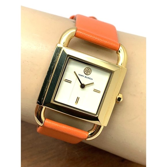 Tory Burch Women\'s Watch TBW7201 Quartz Tank Cream Dial Gold Orange Leather Band main image 9